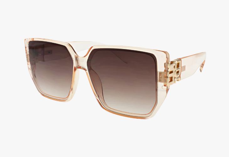 clear tan color Wholesale Fashion Square Metal Detail Sunglasses