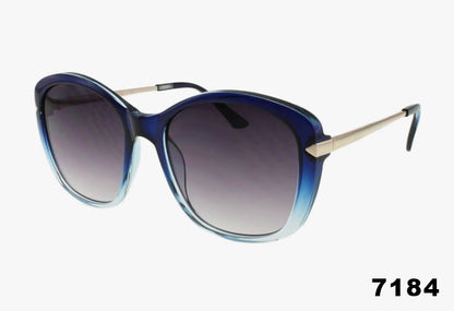 blue Wholesale Rounded Frame Metal Temple Sunglasses