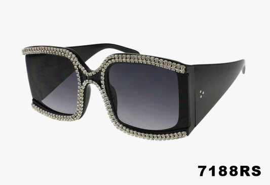 black Wholesale Rhinestone Laced Square Fashion Sunglasses