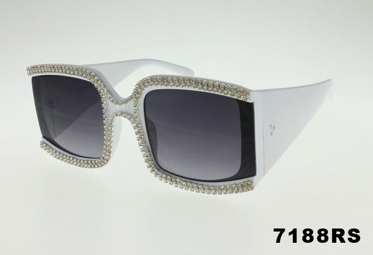 white Wholesale Rhinestone Laced Square Fashion Sunglasses