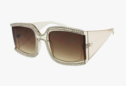 clear tan Wholesale Rhinestone Laced Square Fashion Sunglasses