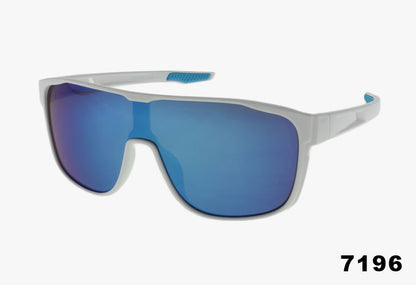 blue mirror white frame Wholesale Fashion Sport Shield Flat Top Sunglasses