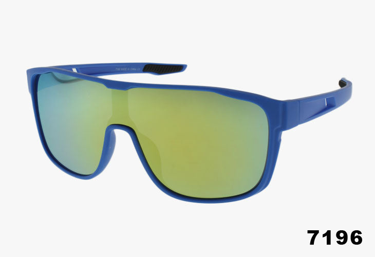 yellow mirror blue frame Wholesale Fashion Sport Shield Flat Top Sunglasses