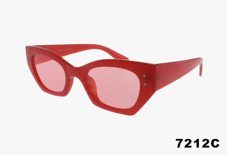 Red sunglasses with pink lenses on a white background