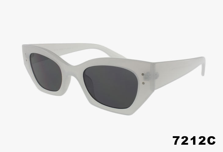 White cat-eye sunglasses with dark lenses on a white background