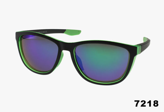 Sunglasses with black and green frame on a white background