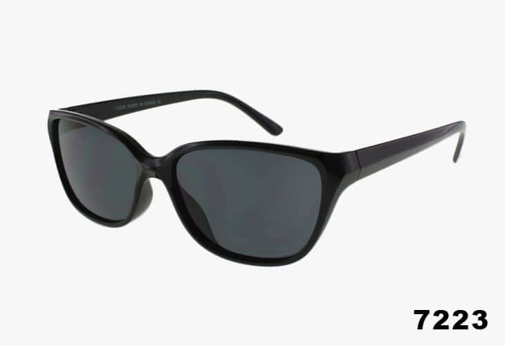 Wholesale Medium Slim Cat Eye Shaped Sunglasses in black with UV400 protection and rounded lens design.