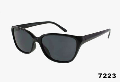 Wholesale Medium Slim Cat Eye Shaped Sunglasses in black with UV400 protection and rounded lens design.