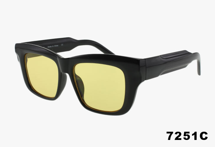 black frame and yellow lens Wholesale Classic Square Fashion Sunglasses