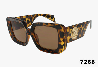 tortoise shell Wholesale Fashion Oversized Square Metal Lions Head Emblem Sunglasses