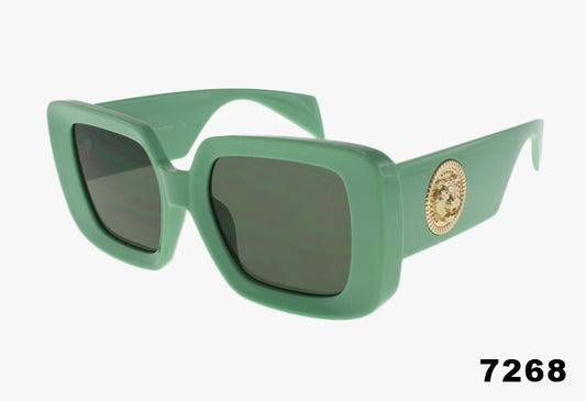 green frame and smoke lens Wholesale Fashion Oversized Square Metal Lions Head Emblem Sunglasses