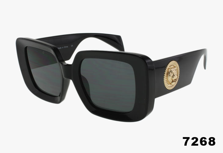 black frame Wholesale Fashion Oversized Square Metal Lions Head Emblem Sunglasses