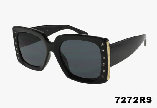 black Oversized Square Framed Metal and Rhinestone Sunglasses