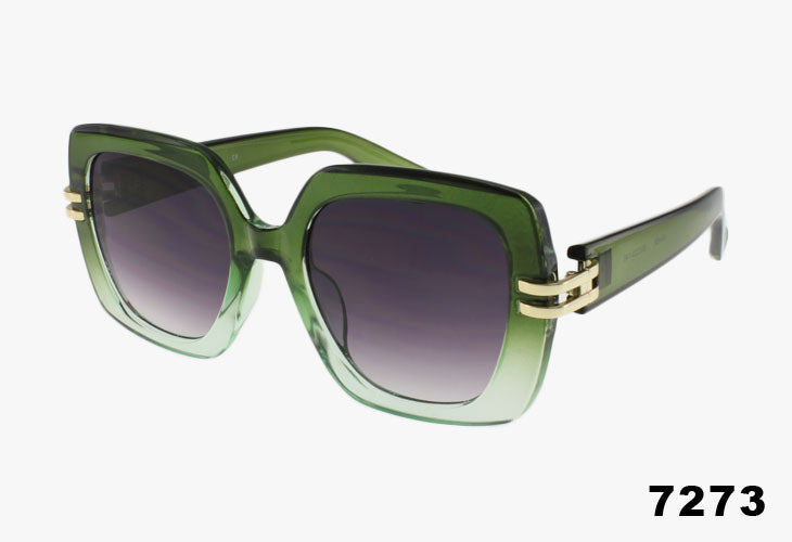 green Wholesale Large Fashion Square Metal Split Temple Sunglasses