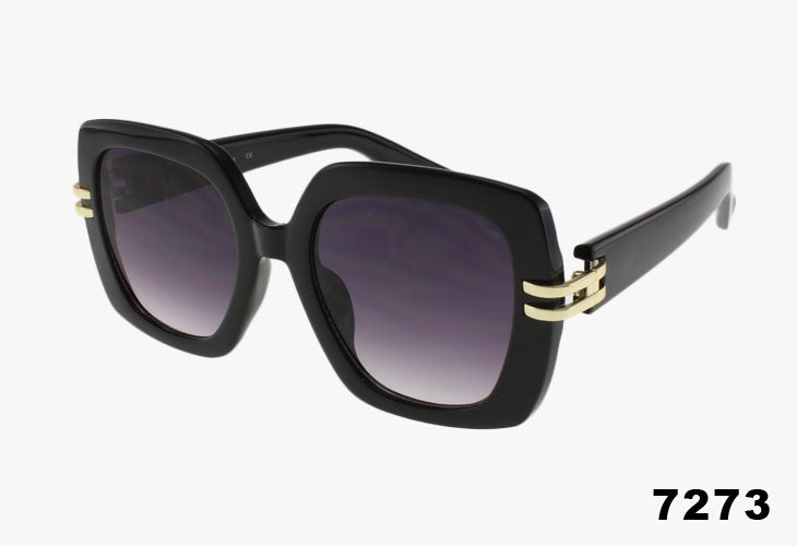 black Wholesale Large Fashion Square Metal Split Temple Sunglasses