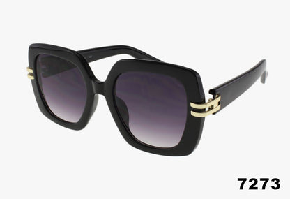 black Wholesale Large Fashion Square Metal Split Temple Sunglasses