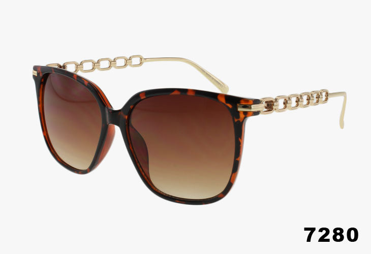 tortoise Wholesale Fashion Metal Chain Link Temple Sunglasses