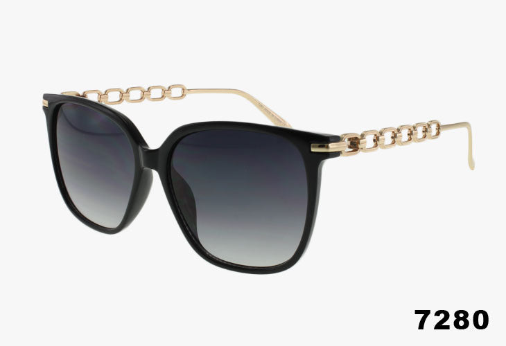 black Wholesale Fashion Metal Chain Link Temple Sunglasses