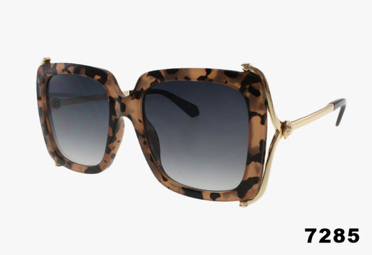 tortoise Wholesale Fashion Square Metal Leopard Emblem Sunglasses