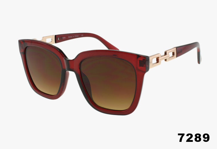 maroon Wholesale Rectangular Chain Link Sunglasses