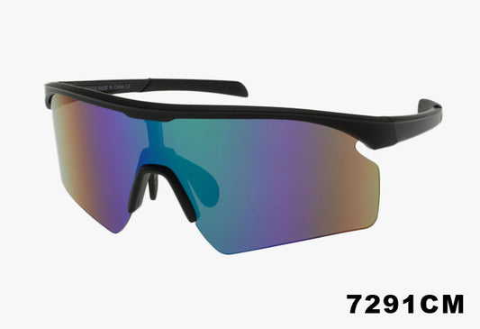 7291CM - Wholesale Fashion Half Rim Shield Sport Sunglasses