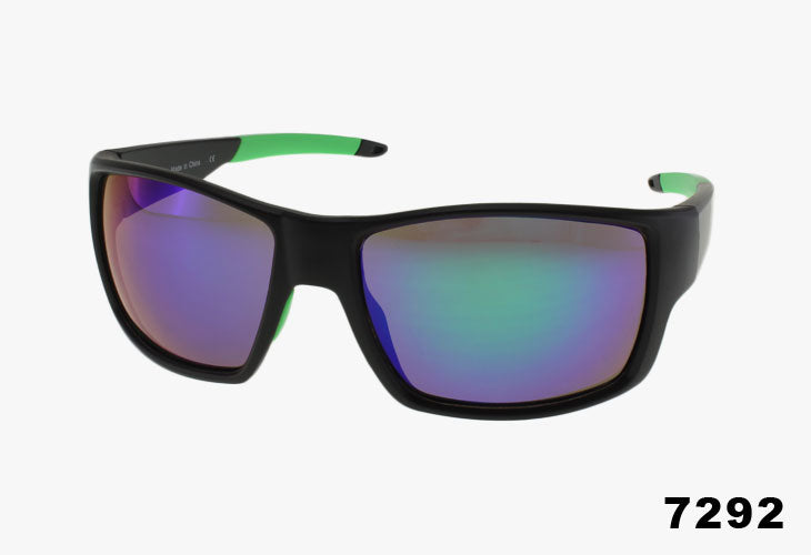 green mirror Wholesale Fashion Rubber Tipped Sport Sunglasses