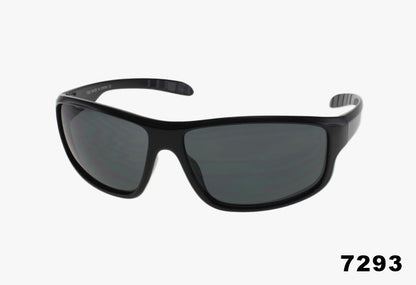 Black sunglasses with dark lenses on a white background