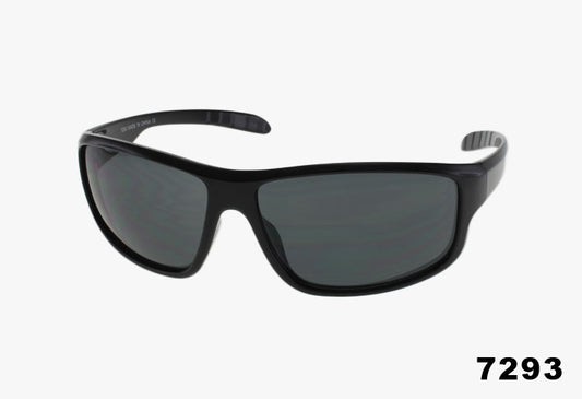 Black sunglasses with dark lenses on a white background
