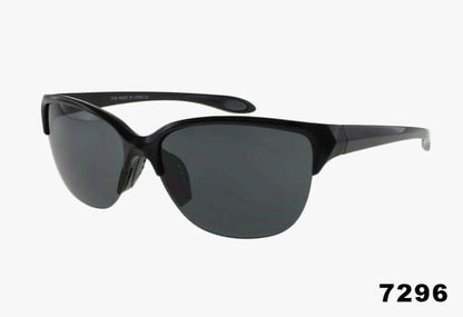 Wholesale Classic Rimless Sport Sunglasses in semi-rimless style with black frame and gray lenses.