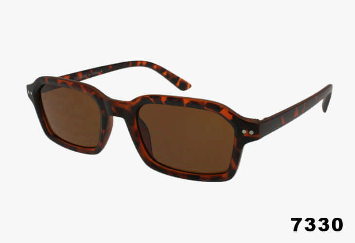 Sunglasses with tortoiseshell frame and brown lenses on a white background