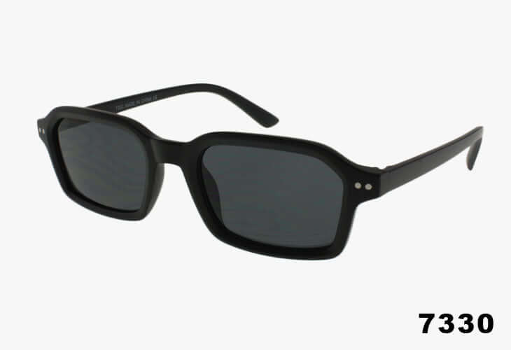 Black sunglasses with dark lenses on a white background