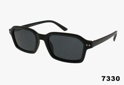 Black sunglasses with dark lenses on a white background