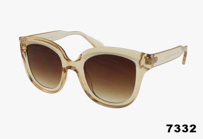 Beige sunglasses with gradient lenses on a white background