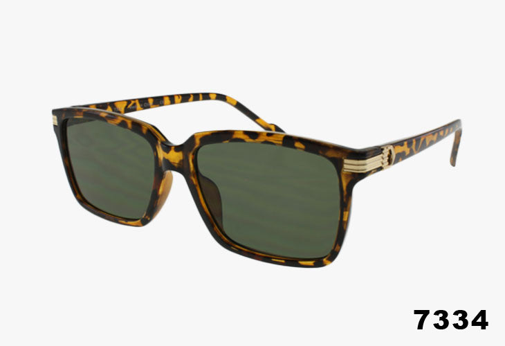 Wholesale Fashion Medium Rectangular Sunglasses tortoise with green lenses