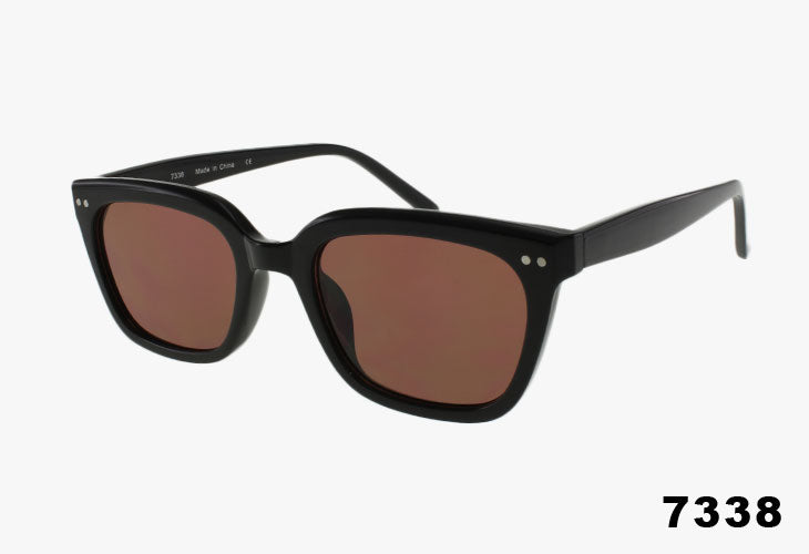 Wholesale Medium Rounded Square Sunglasses in black with red UV400 protection lenses, stylish design and durable plastic frame.