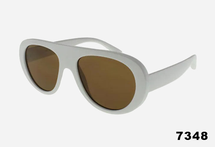 Large Rounded Pilot Style Wholesale Sunglasses in white frame with brown lenses