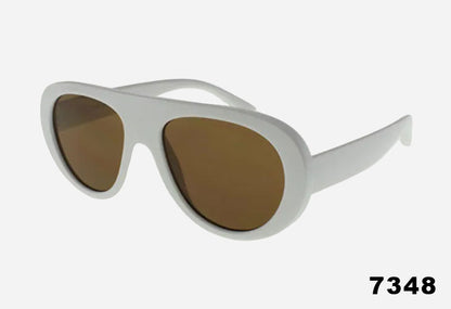Large Rounded Pilot Style Wholesale Sunglasses in white frame with brown lenses