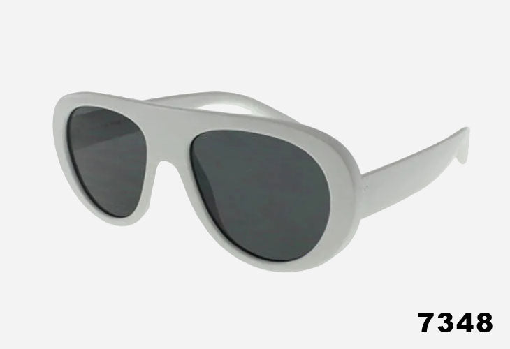 Large Rounded Pilot Style Wholesale Sunglasses in white frame with grey lenses