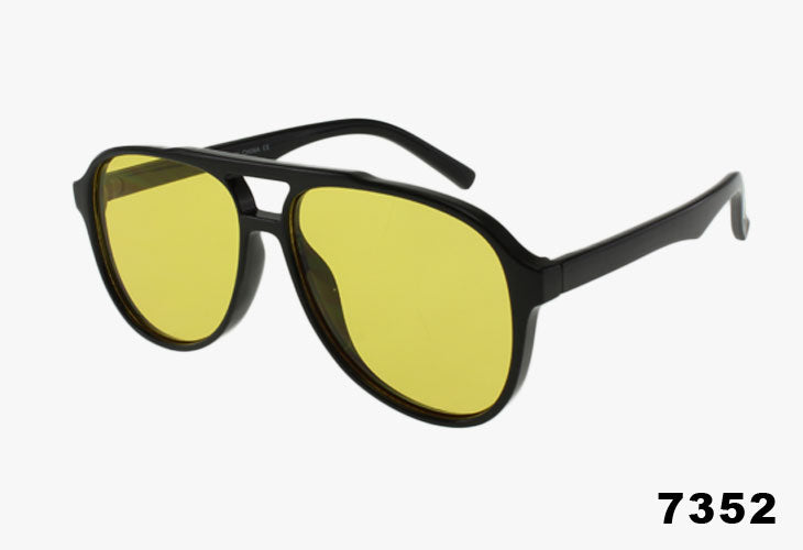 Wholesale Classic Square Aviator Pilot Sunglasses black frame and yellow lenses