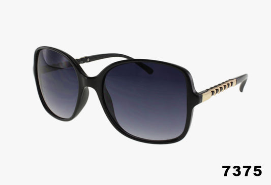 Wholesale Chain Link Temple Butterfly Sunglasses with dark lenses and stylish chain link temples.