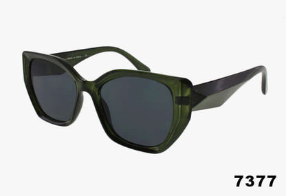 Green sunglasses with a black frame on a white background