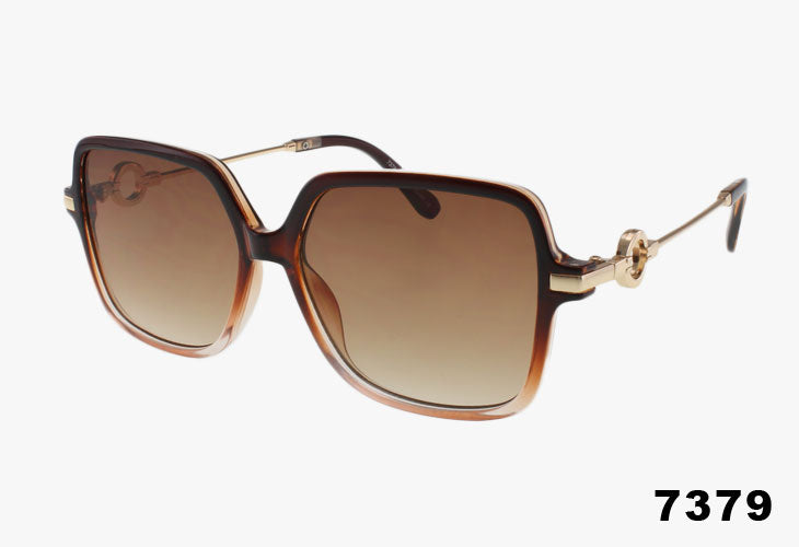 brown sunglasses with gold accents on a white background