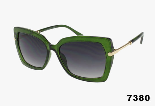 green Wholesale Square Frame Rounded Metal Temple Sunglasses