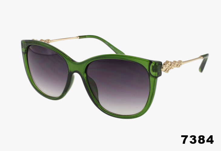 green Wholesale Luxury Cat Eye Floral Temple Sunglasses