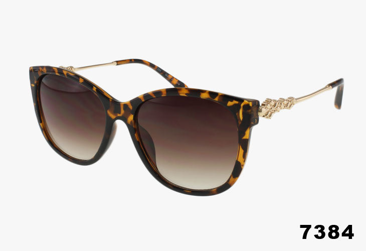 Tortoise Wholesale Luxury Cat Eye Floral Temple Sunglasses