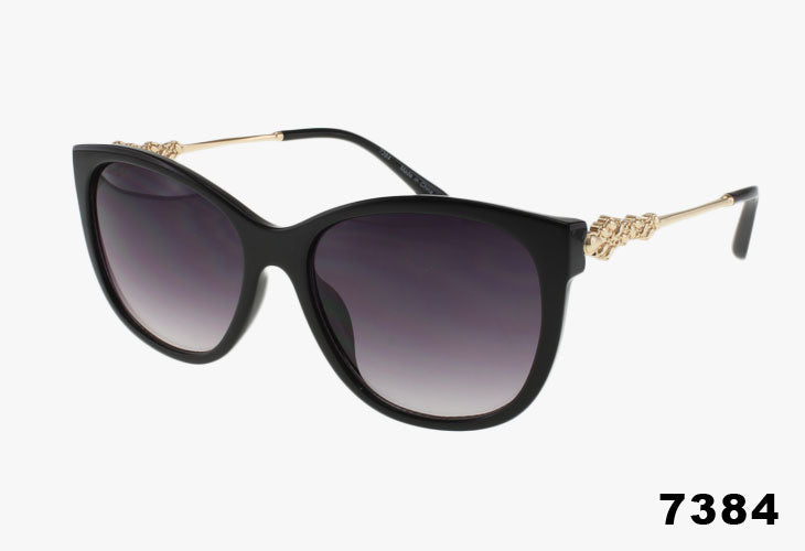 black Wholesale Luxury Cat Eye Floral Temple Sunglasses