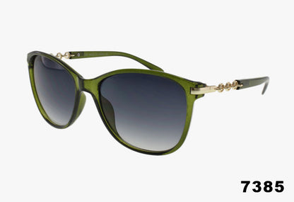 Green sunglasses with a gradient lens on a white background