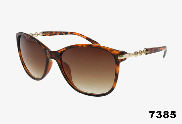 Sunglasses with tortoiseshell frame and gradient lenses on a white background