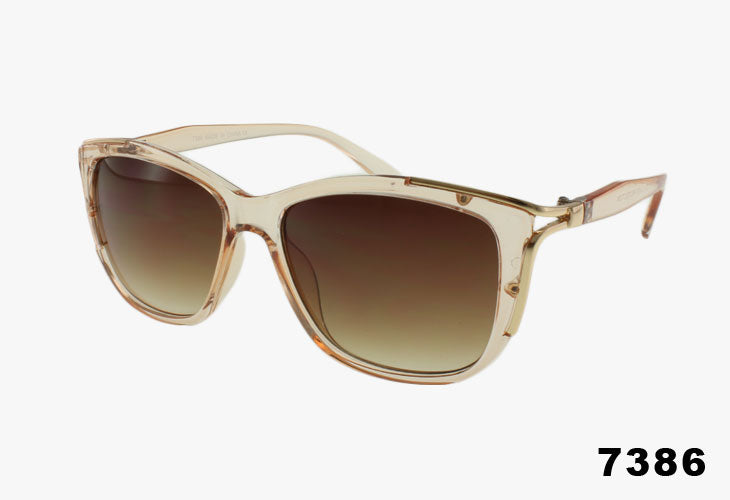 Fashion Metal Trim Cat Eye Wholesale Sunglasses in tanwith gradient lenses, stylish and trendy design.