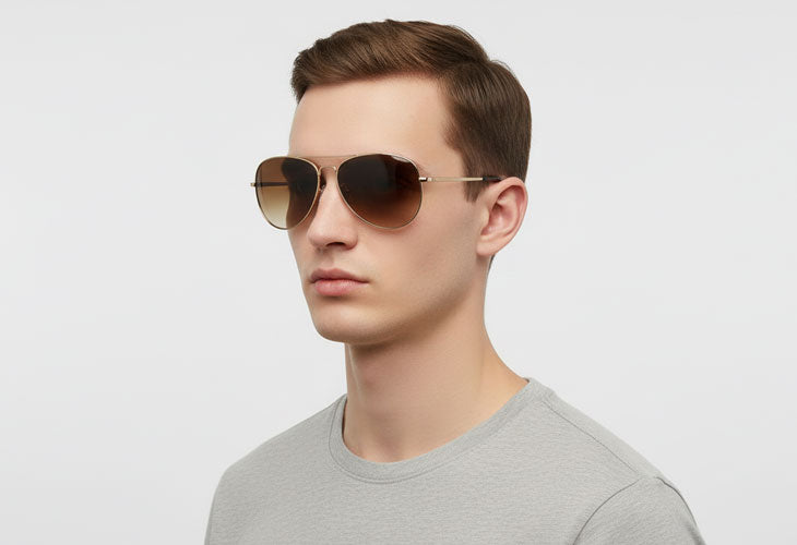 man wearing aviator sunglasses and grey shirt